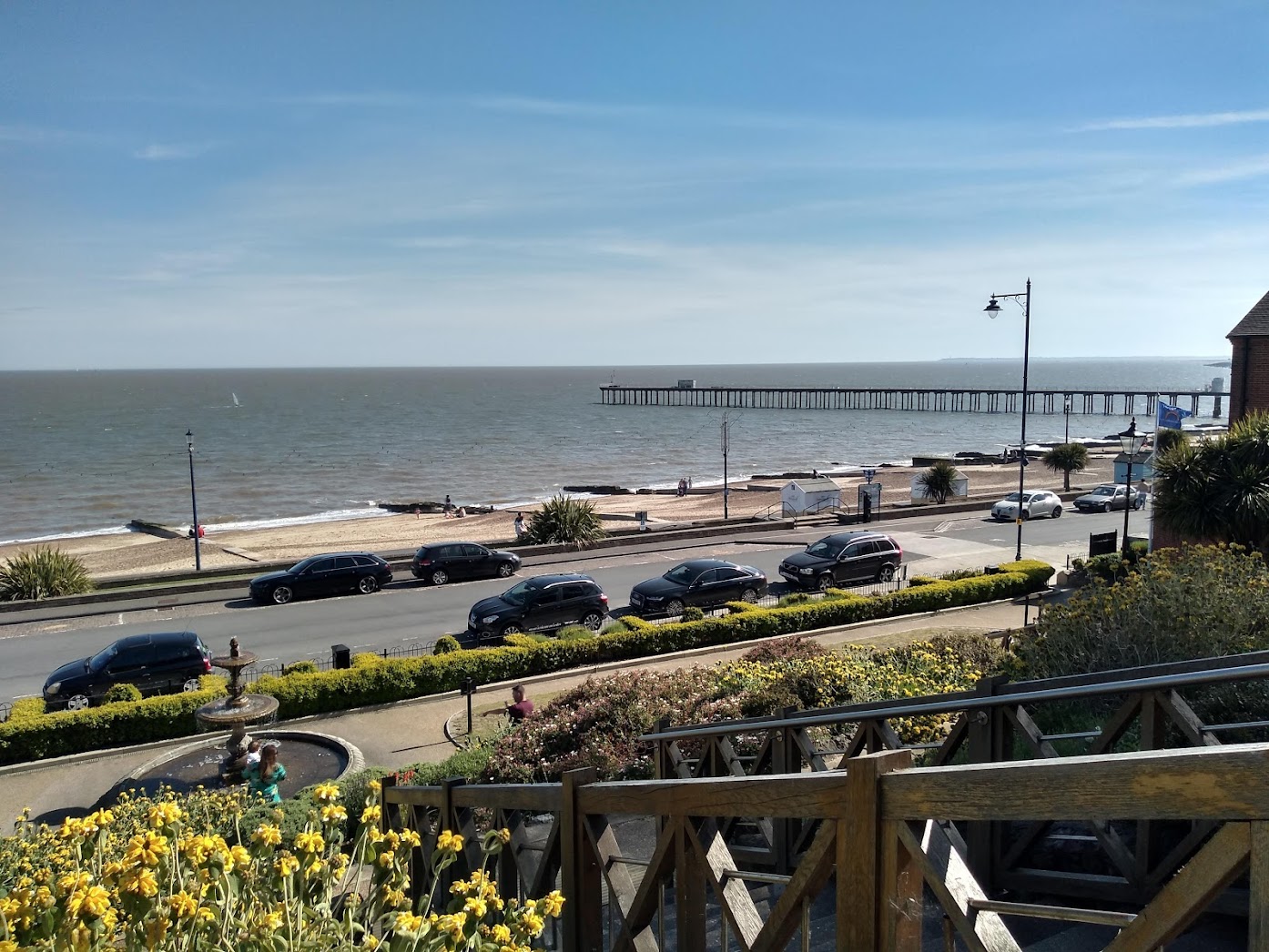 Felixstowe beach and pier from the Spa Gardens, Suffolk